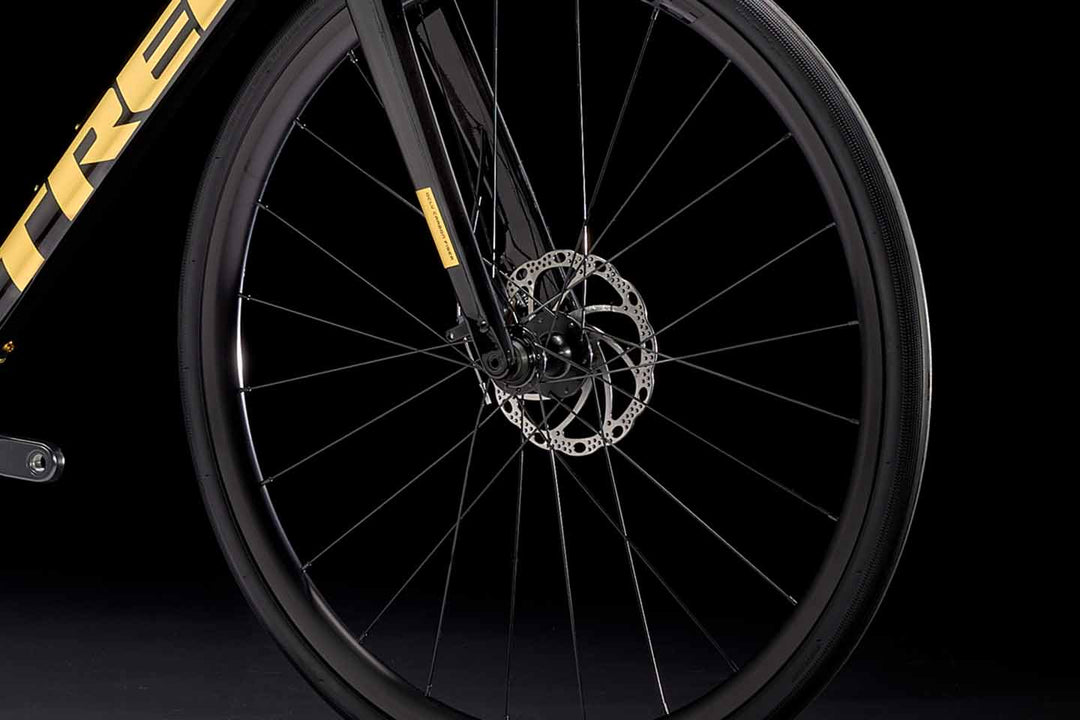 トレック Domane AL 2 Disc のフロントフォークとディスクブレーキの写真