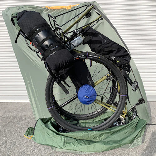 DAVOS G-110 グラベル輪行袋にフロントラック&フレアハンドル付きグラベルバイクを収納した際のイメージ