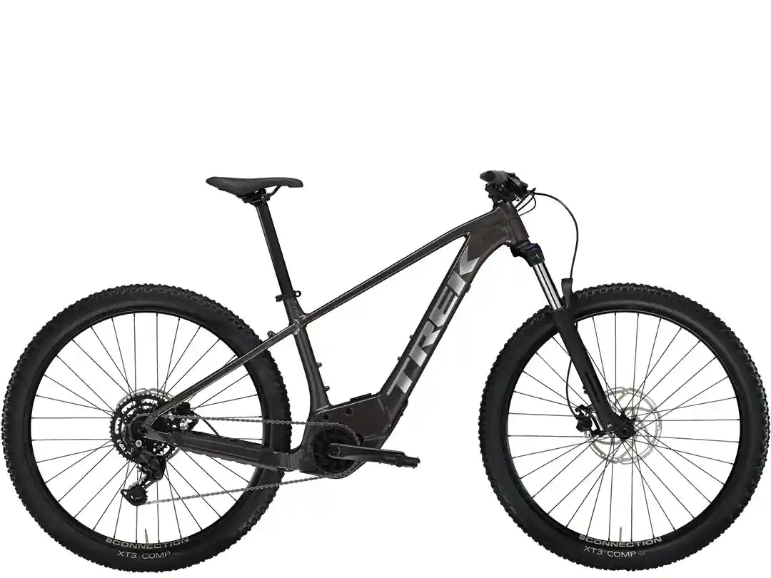 モデル名:Trek Marlin+ 6(トレックマーリンプラス6)、タイプ:eMTB、カラー:Dnister Black、撮影箇所:真横からの全体像