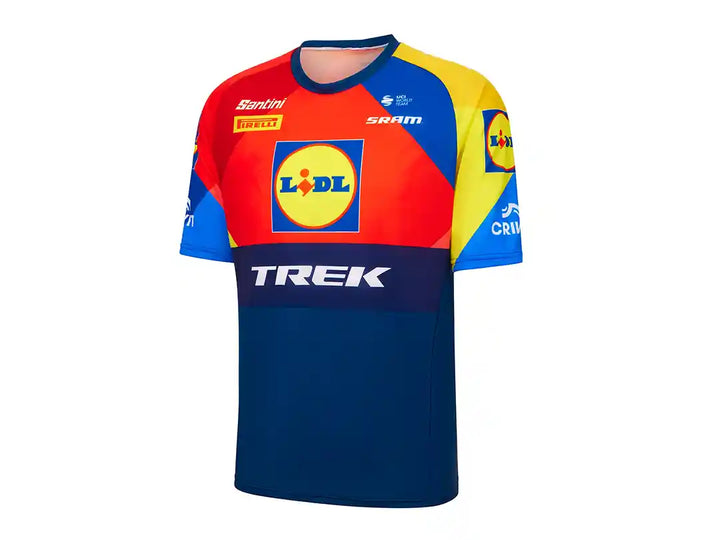 Santini Lidl-TrekレプリカテックT：斜め前から見たデザイン