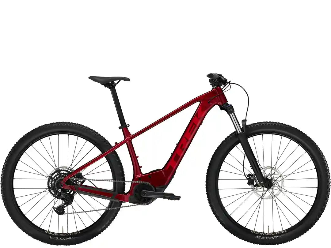 モデル名：Trek Marlin+ 6（トレックマーリンプラス6）、タイプ：eMTB、カラー：Crimson、撮影箇所：真横からの全体像