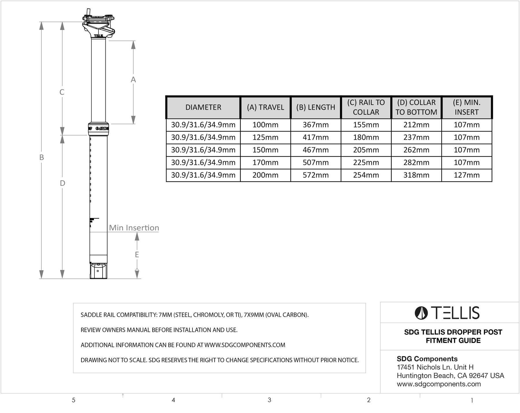 宇宙の香り SDG TELLIS ドロッパーシートポスト31.6 125mm + サダル